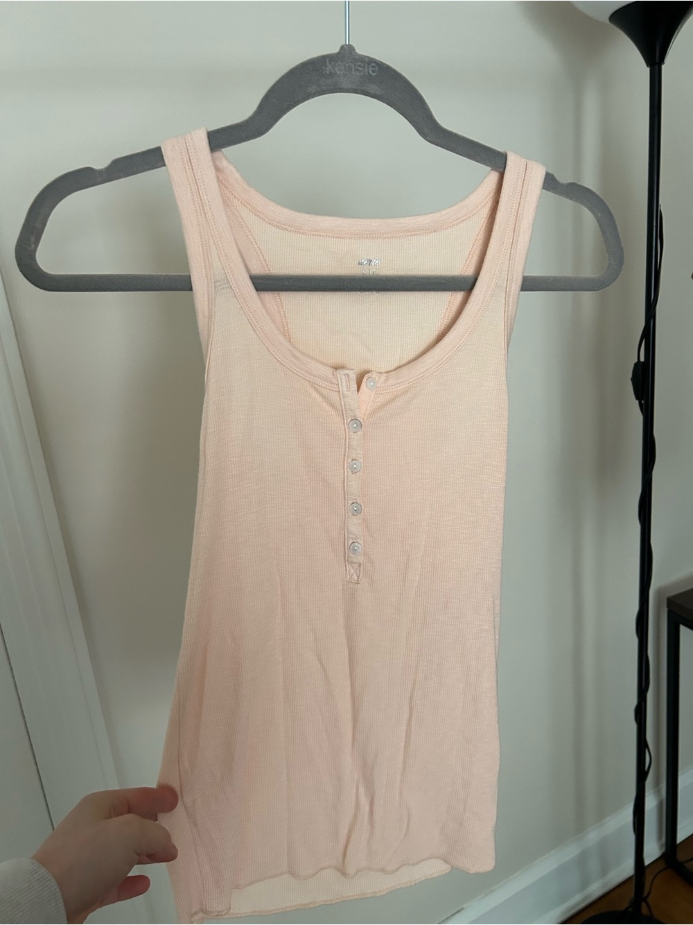 aerie Pale Peach Ribbed Henley Tank